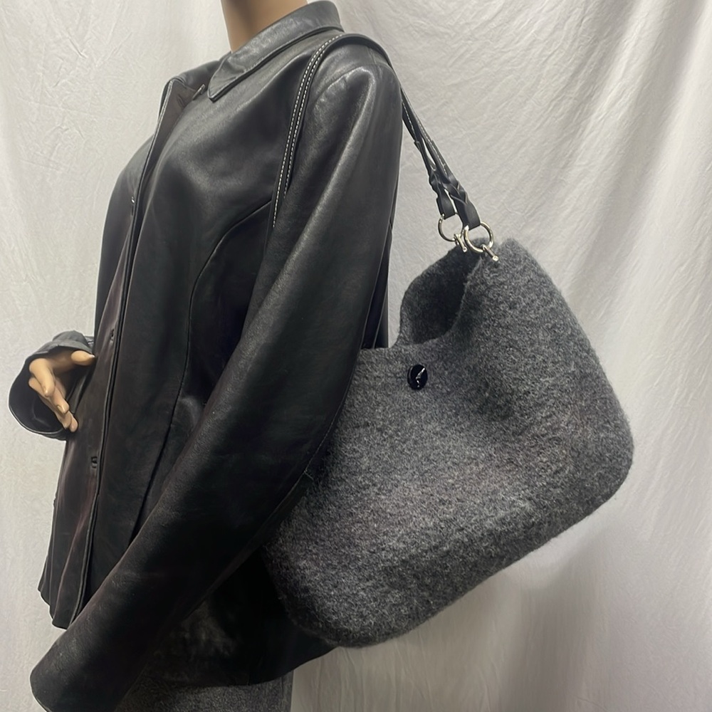 Knit Felted Handbag, Knit Handbag, Felted Handbag, Gray Handbag, Felted Wool Han
